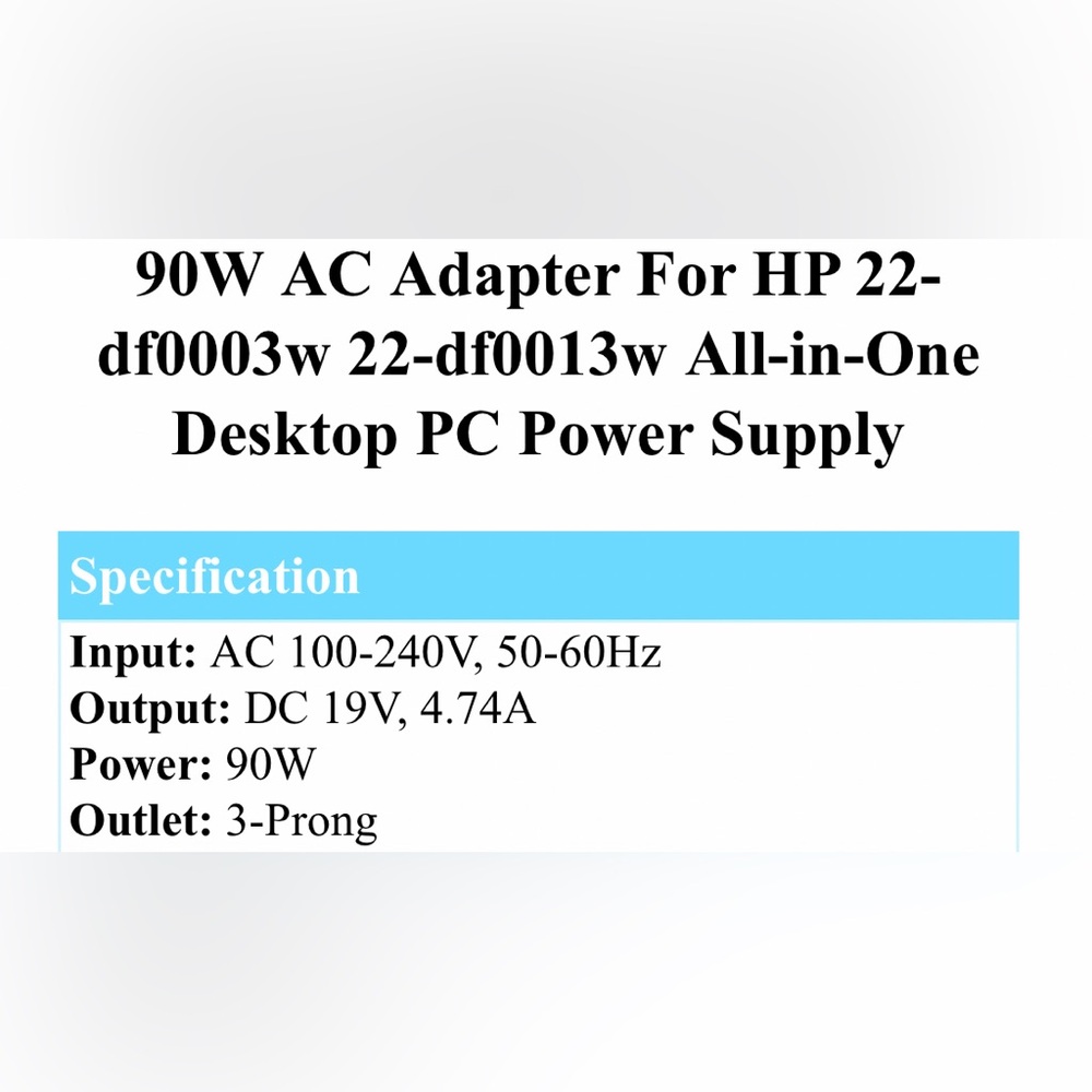 HP 90W AC ADAPTER FORHP 22-df0003 22-df00013w ALL IN ONE DESKTOP POWER SUPPLY